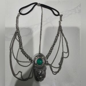 Silver and Green Chain Bohemian Hair Accessory